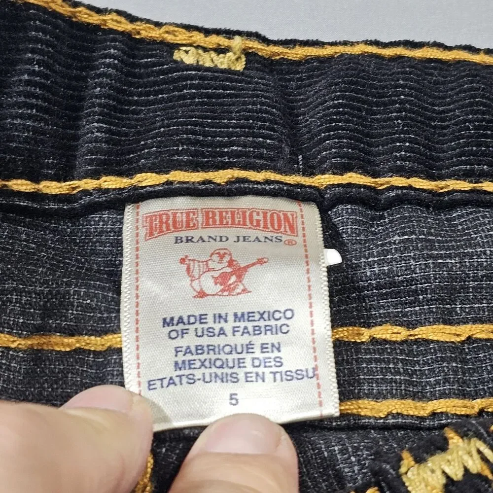 True Religion Kids Girls Size 5 Corduroy Jeans Straight Heritage Big T Black NWT